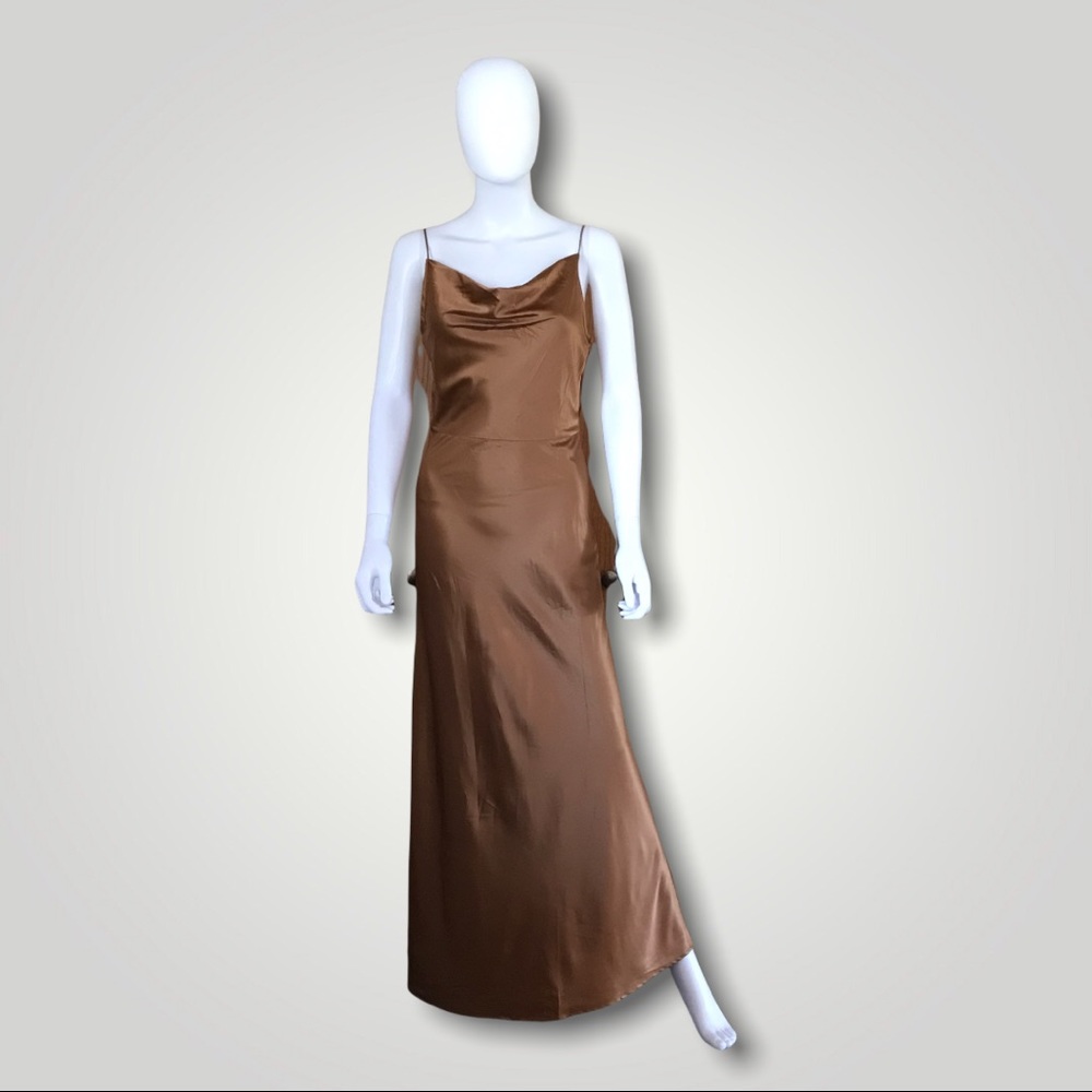 Line & Dot Gold Satin Long Dress